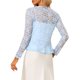 thumbnail image 3 of INSPIRE CHIC Bolero de Encaje Floral para Mujer con Dobladillo Volante, Cárdigan Recortado con Lazo Frontal, Cubierta Ligera de Verano Azul Claro M, 3 of 6