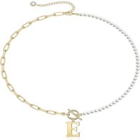 Collar Heshpaws Gold Initial Pearl 14K Gold Plated Paperclip Link Cadena Y Colgante Inicial A-Z