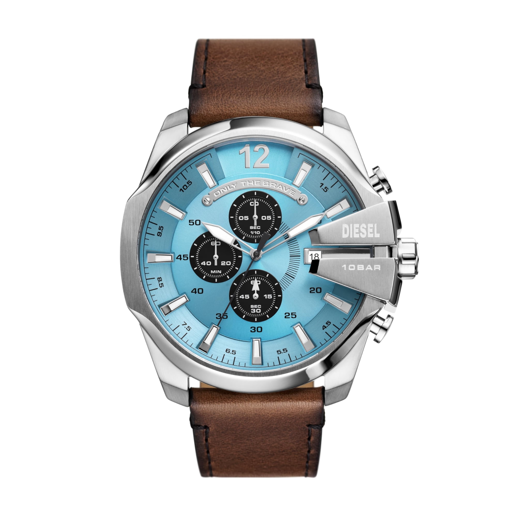Reloj Cronógrafo Diesel Mega Chief Para Hombre, Color Plateado Y Azul Dz4657