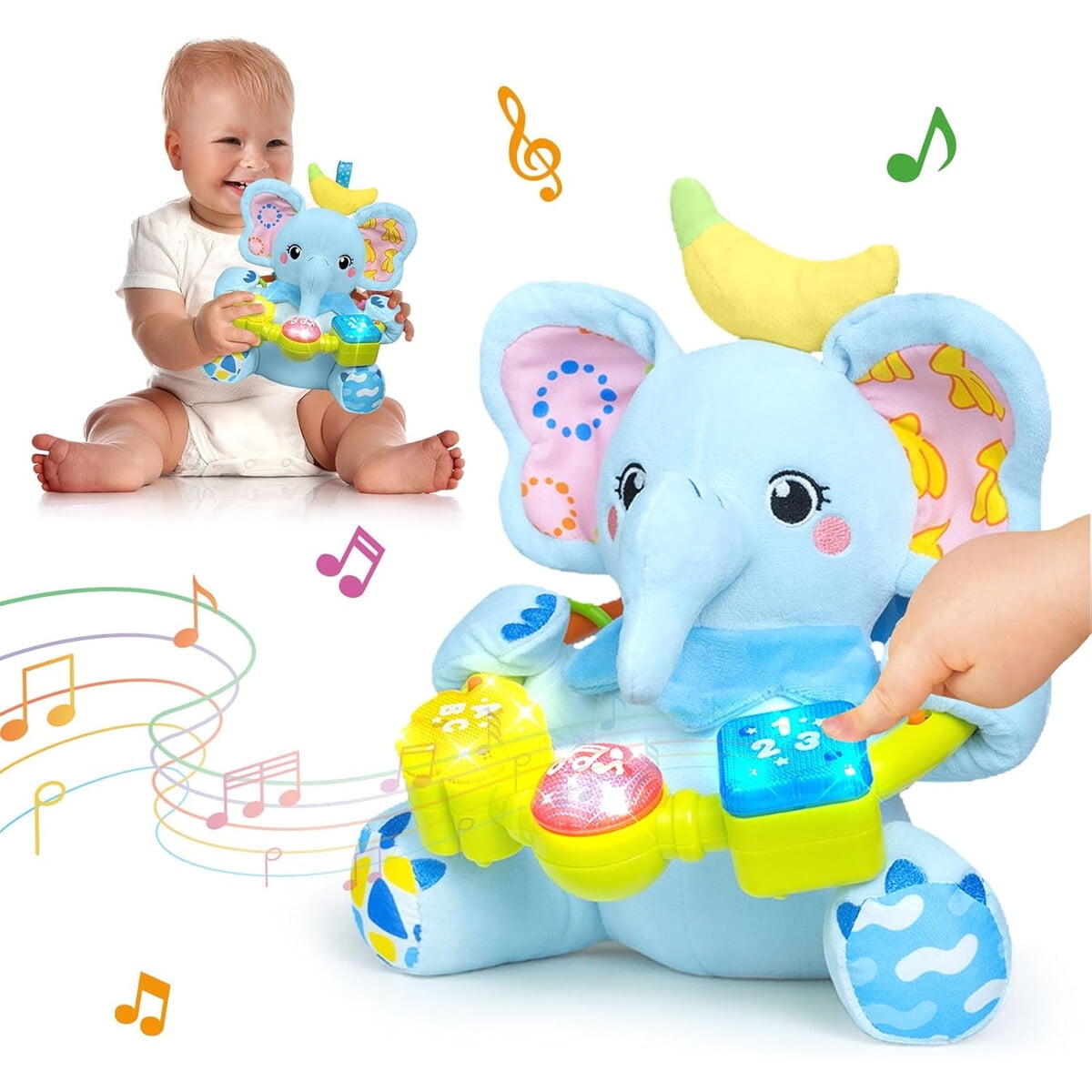 Vyseglobal - Elefante Musical Bilingüe 7 En 1 Juguete Luces Letras Números Bebé