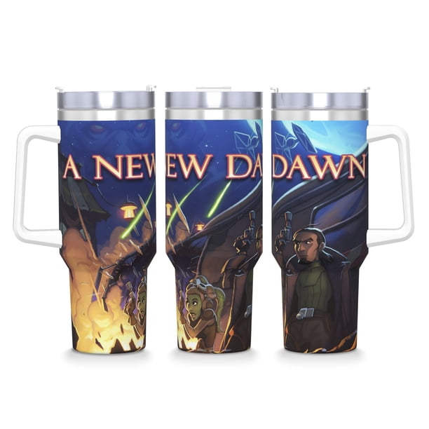 Un Nuevo Amanecer Vaso aislado de acero inoxidable con asa, diseño temático, regalo para familia, amigos y fans; incluye pajita y encaja en el portavasos estándar, 40 oz