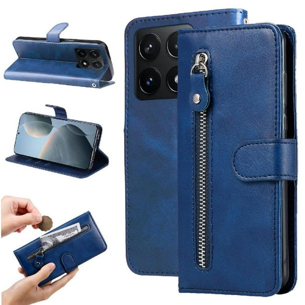 Funda con Cremallera para Xiaomi 14T, Carcasa Cartera de Cuero PU con Soporte y Tarjetero