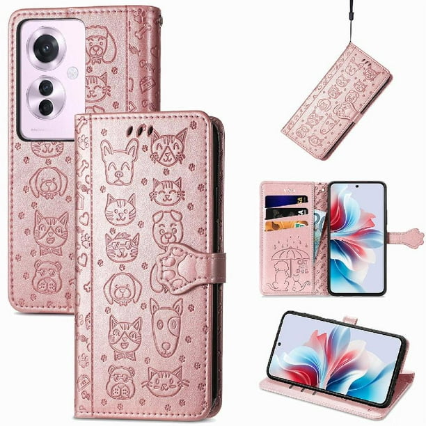 Funda Cartera FOXDOCK para OPPO Reno 11F 5G , Flip PU con Relieve de Gatos y Perros, Tarjetero y Soporte