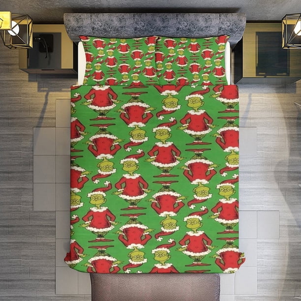 3 Piece Bedding SetChristmas Grinch.Comforter Set for Kids Boys Teen Tween 3D Lightweight Microfiber Bedding Sets