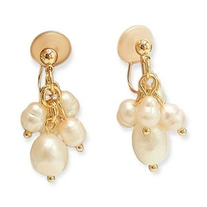 Elbauldejuma - Aros Sin Perforación Huggies Perlas Baroccas Colgantes Bañada En Oro