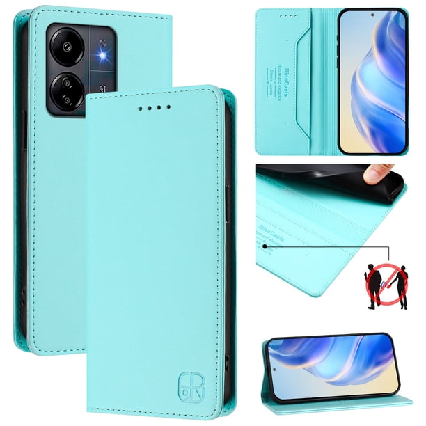 Funda Billetera con Soporte para Xiaomi Redmi 13C 4G/5G Bloqueo RFID Plegable Verde menta