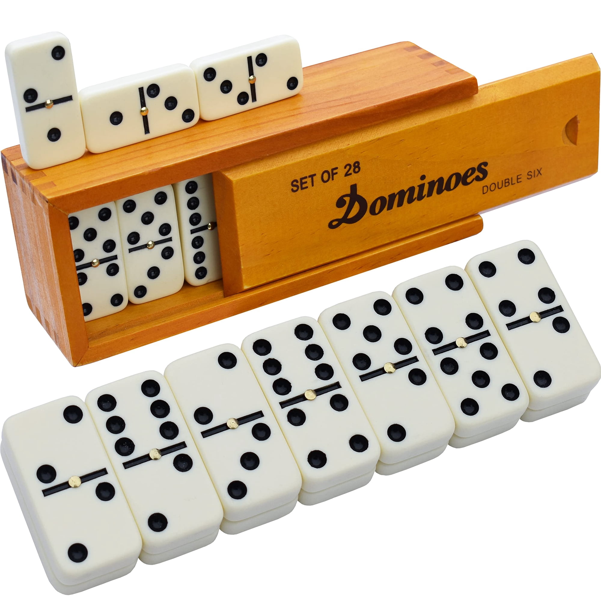 Juego De Dominó Queensell Dominos Double 6 Con Funda De Madera Para Adultos