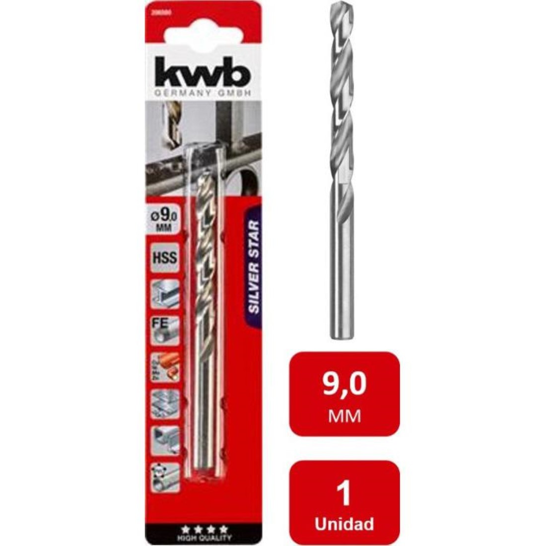 Broca Acero R pido HSS Silver 9 0mm Lider Broca Acero R pido HSS Silver 9 0mm Lider