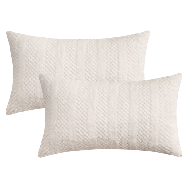 REGALWOVEN Paquete de 2 Fundas de Cojín Decorativas de Felpa Suave, Estilo Rústico, Funda de Almohada a Rayas, Decoración del Hogar Blanco 12" x 20"