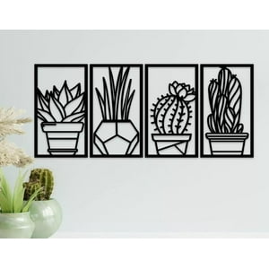 Genérico - Cuadros Plantas Cactus En Madera Mdf