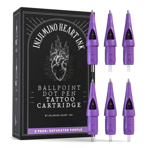 Cartuchos para práctica de tatuaje Inlumino Heart Ink, tinta morada, paquete de 6