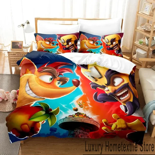 x1123 Bed Sheets Crash Bandicoot Game Bedding Set Boys Girls Twin Size Duvet Cover Pillowcase Bed boys Adult 3-Piece Bedding Set (1 Duvet Cover + 2 Pillow Shams) nj1123