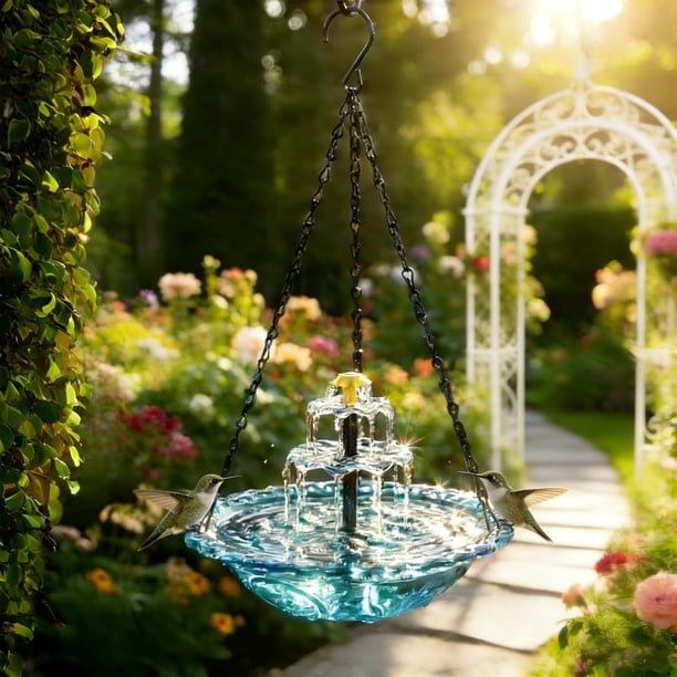 Fuente baño pájaros colgante solar resistente intemperie bomba cuenco jardines césped