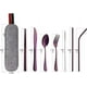 thumbnail image 2 of Utensilios portátiles, juego de cubiertos para viajes y camping, 8 piezas que incluye cuchillo, tenedor, cuchara, palillos, cepillo de limpieza y pajitas, estuche portátil, juego de cubiertos de acero, 2 of 7
