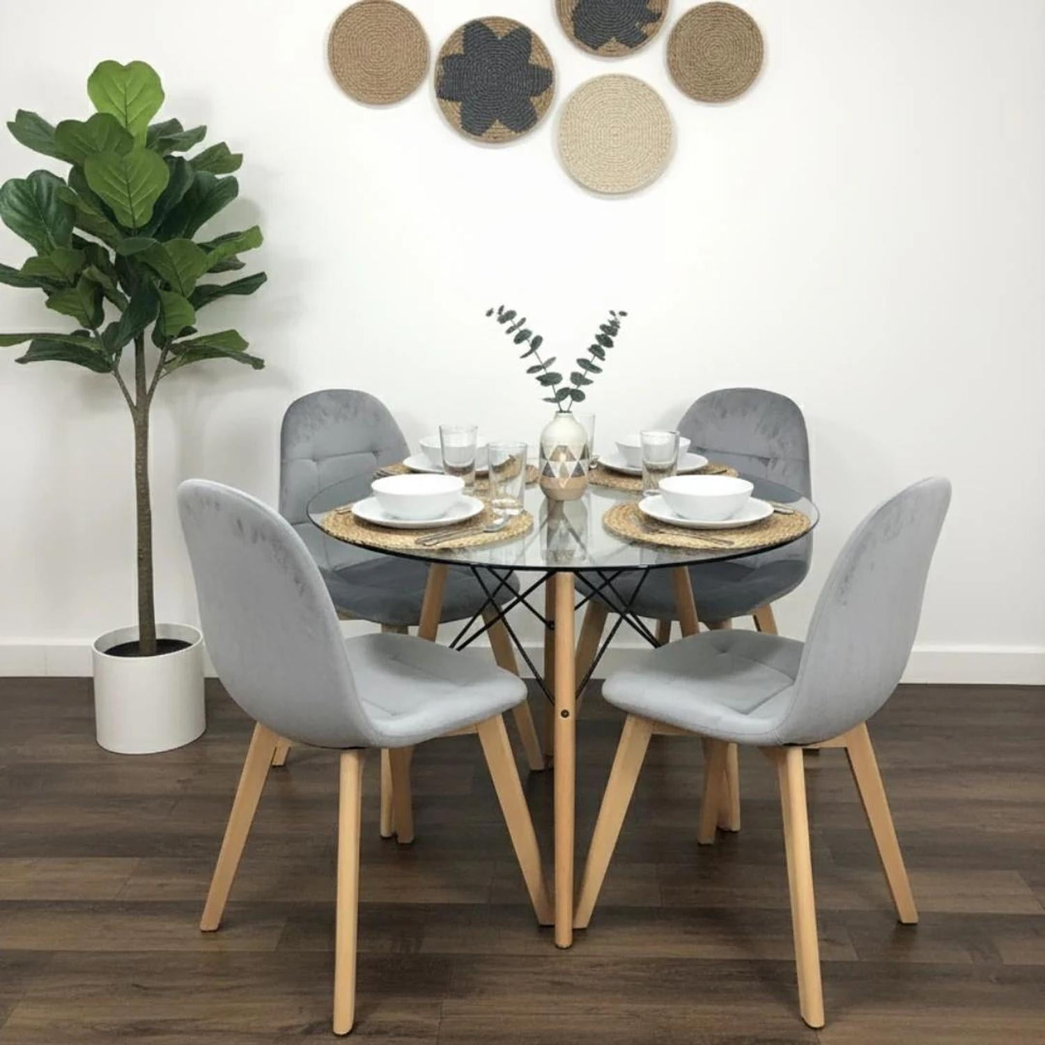 Pandalino - Comedor Mesa Redonda Elida 80 Cm + 4 Sillas Vorak Gris