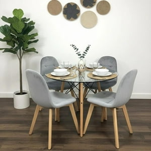 Pandalino - Comedor Mesa Redonda Elida 80 Cm + 4 Sillas Vorak Gris