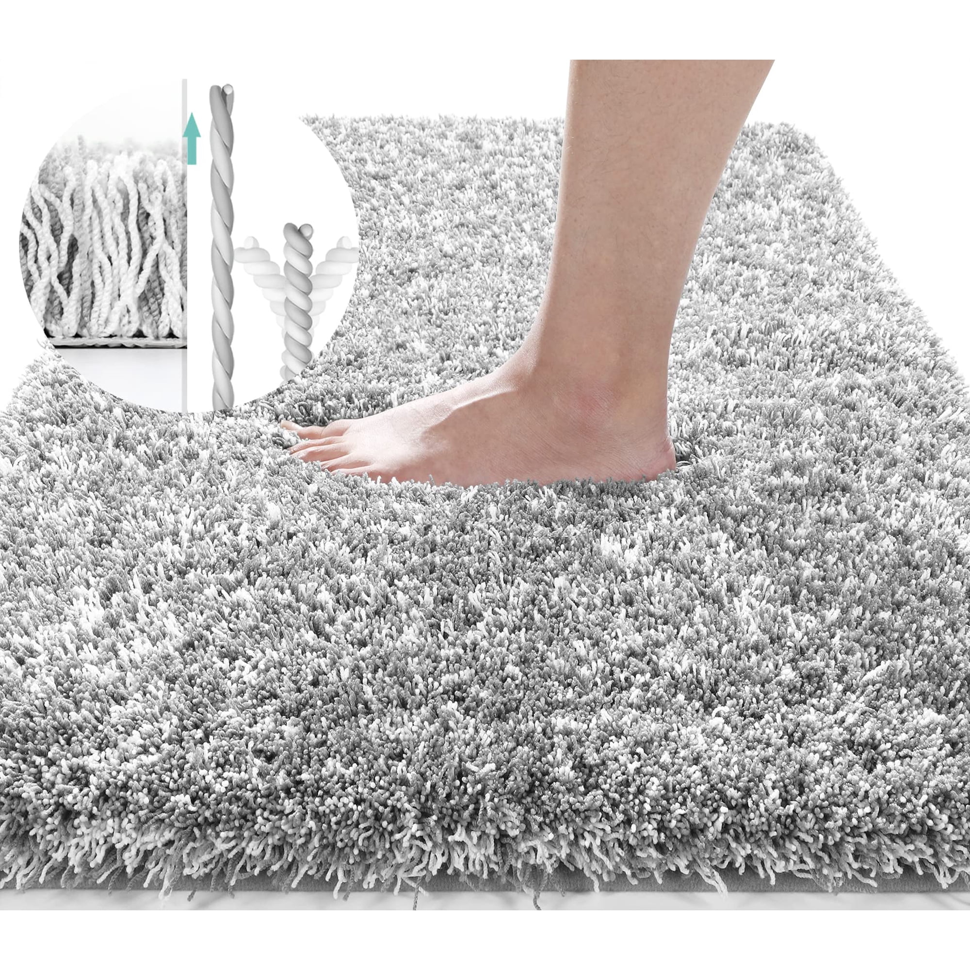 Alfombras De Baño Yimobra Luxury Shaggy, 43 X 60 Cm, Color Gris Claro