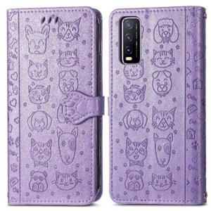 Funda Cartera Foxdock Para Vivo Y20 , Flip Pu Con Relieve De Gatos Y Perros, Tarjetero Y Soporte