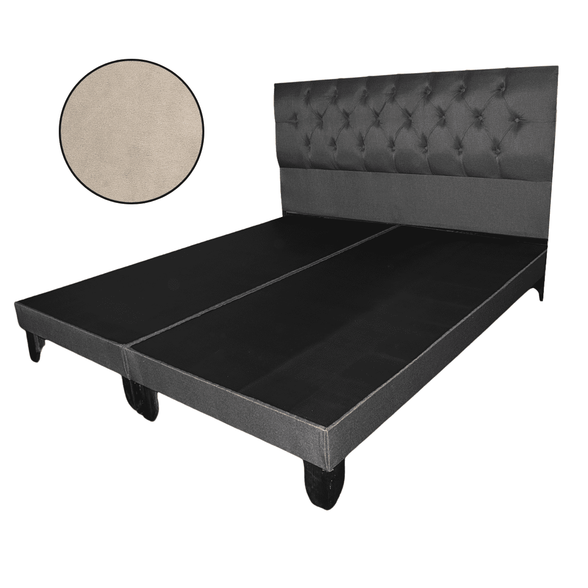 Mueblart - Base De Cama Con Respaldo A Piso Super King Beige Felpa