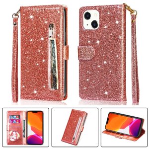 Foxdock - Funda Para Elegante Funda Iphone 14 Plus Glitter Con Cremallera-Ideal Para El Uso Diario