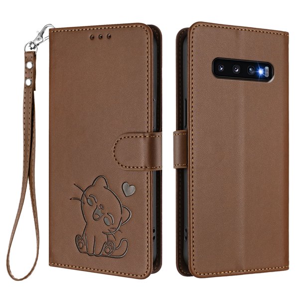 Funda Volteable tipo Billetera con Correa para Samsung Galaxy S10, Marrón