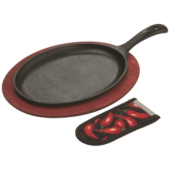 Set Fajita Lodge de hierro fundido presazonado con base de madera