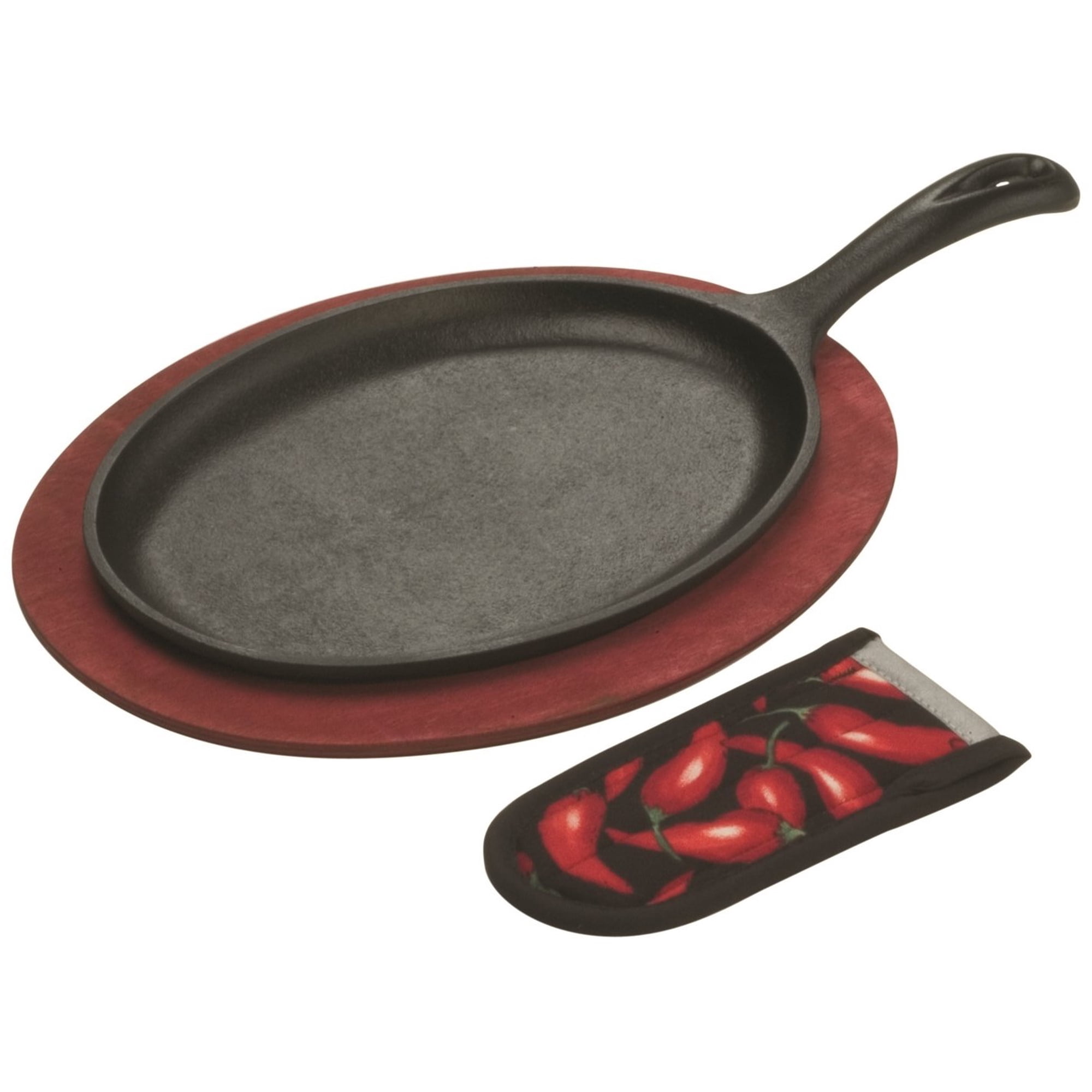 Set Fajita Lodge De Hierro Fundido Presazonado Con Base De Madera