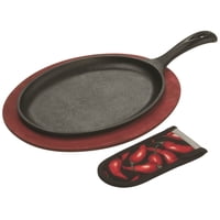 Set Fajita Lodge De Hierro Fundido Presazonado Con Base De Madera