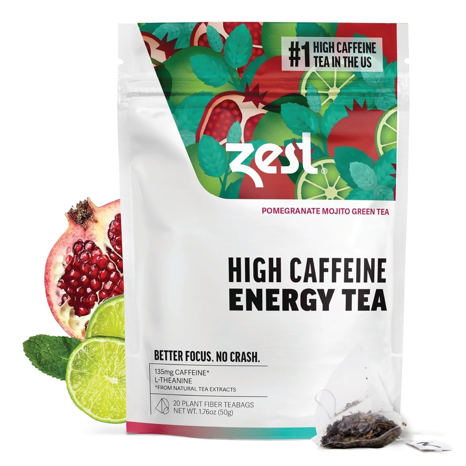 Mojito De Granada Con Té Verde Tea Zest Energy, 20 Unidades, Alto Contenido De Cafeína