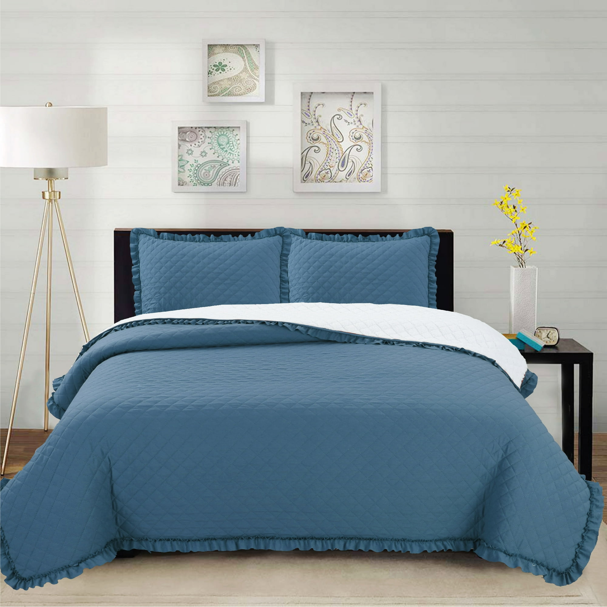 Chantilly - Cubrecama Prewash Bordado Sherpa 2p - Azul Piedra