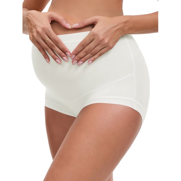 INSPIRE CHIC Ropa interior de maternidad de cobertura total para mujeres, talla grande, cintura alta, seda de hielo invisible, bragas transpirables L Blanco