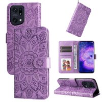 Funda Tipo Cartera Foxdock Para Oppo Find X5 , Diseño Girasol En Relieve, Cuero Pu, Cierre Magnético, Soporte Y Tarjetero