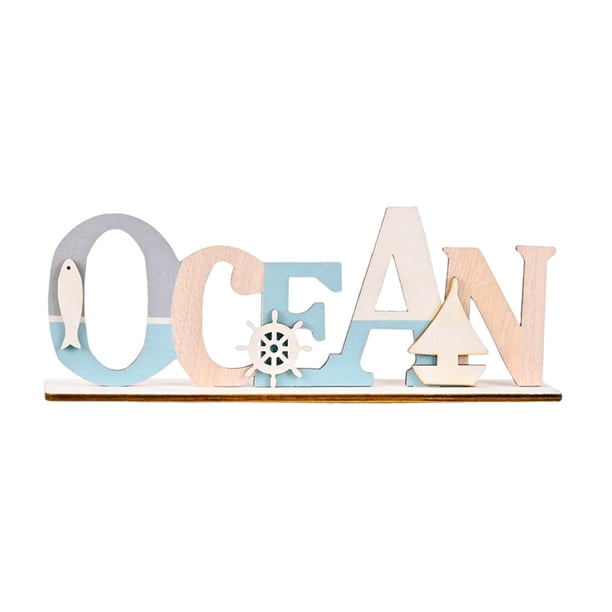 Cartel de placa de decoración con tema marino, centro de mesa independiente de madera para dormitorio, baño, cocina o sala de estar, manualidades, Estilo A