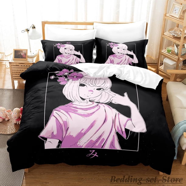 Surreal Girls Pain of blossoms Bedding Set Bed Set Adult Kid Bedroom Duvetcover Sets Anime