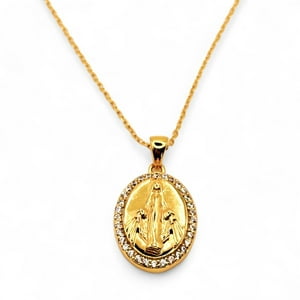 Tiana Joyas - Collar Religioso Con Una Medalla De La Virgen De Plata 925 Enchapada En Oro De 18K
