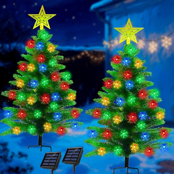 Pack de 2 árboles de Navidad solares de 3,6 pies con 100 luces de copos de nieve