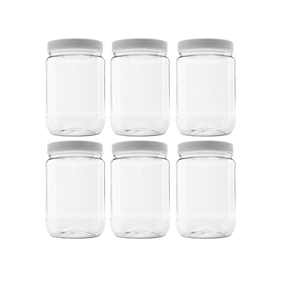 CLEARVIEW CONTAINERS Frascos de Almacenamiento de Plástico con Tapa a Prueba de Fugas, Libre de BPA, Solo Lavado a Mano (Frasco de 32 oz, Pack de 6)