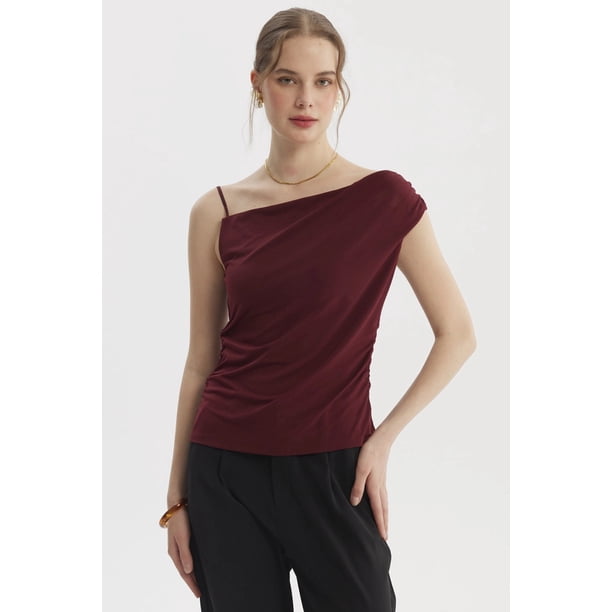 Polera Mujer Pabilo Escote Asimétrico Rojo