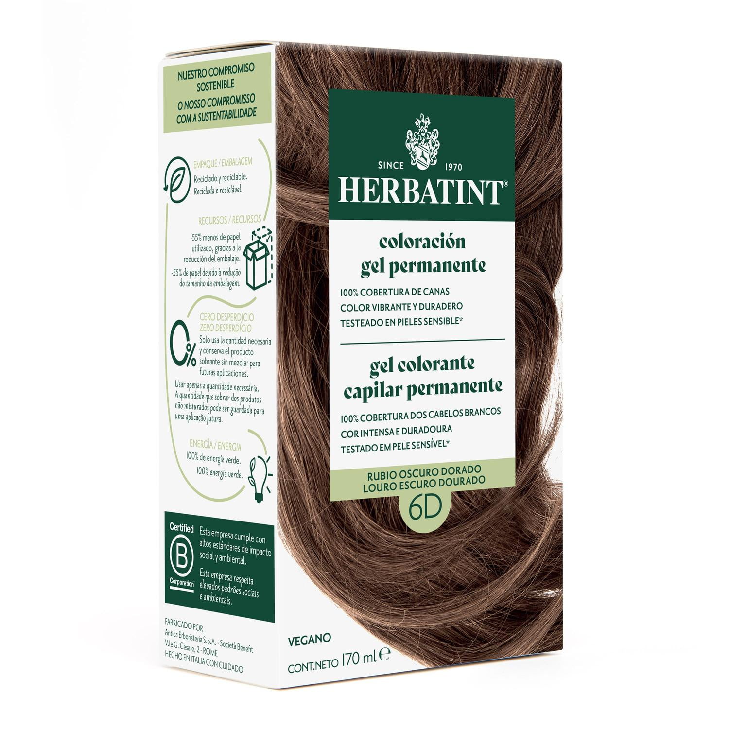 Herbatint - 6d Rubio Oscuro Dorado - Tintura Permanente Natural