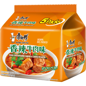 Fideo Instantaneo Kang Shi Fu Sabor A Carne Picante 104G*Pack 5 Bolsas