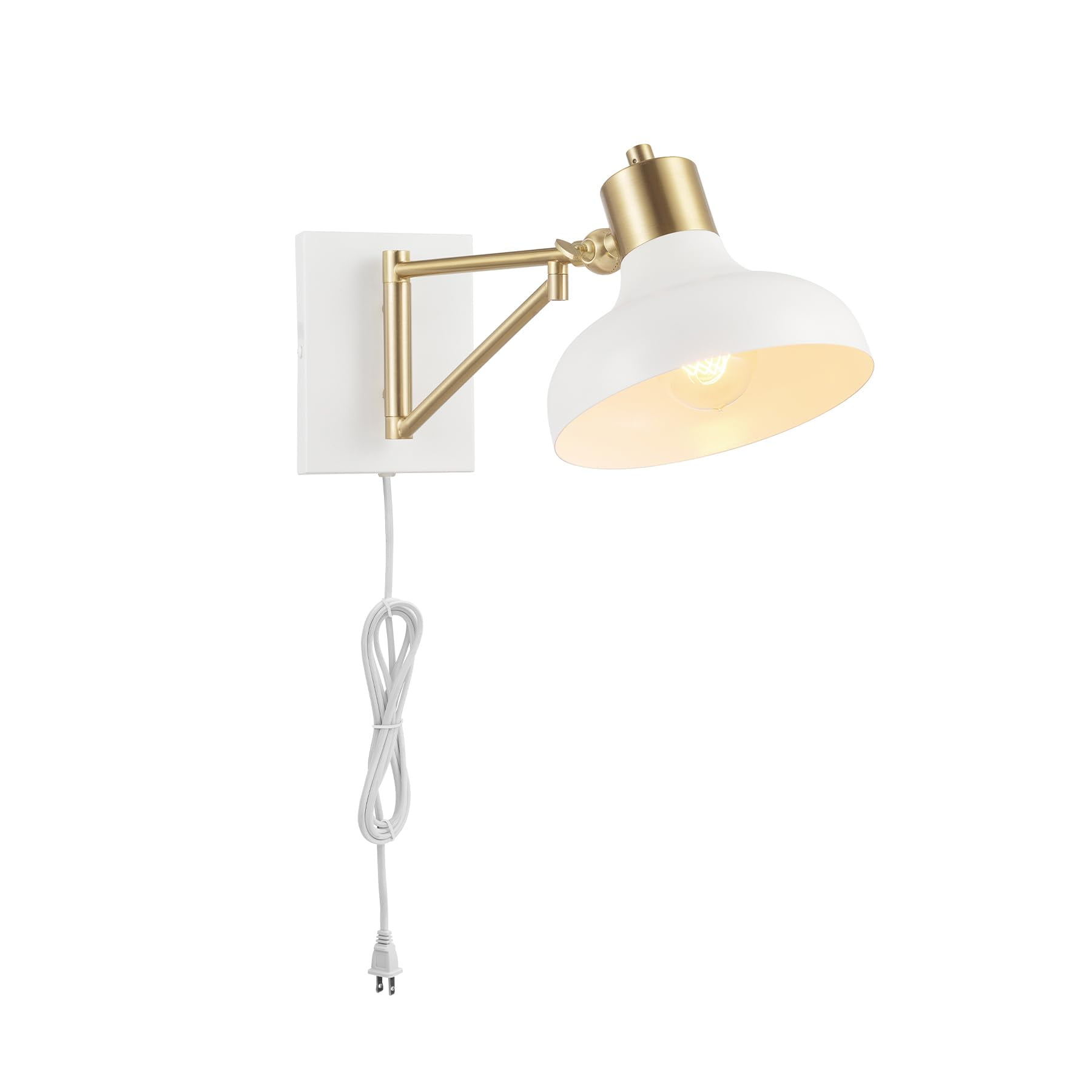 Lámpara De Pared Globe 51344 De Latón Blanco Con Brazo Oscilante Enchufable