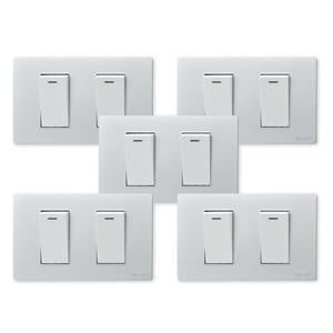 Want - Pack 5 Interruptores Doble Metálico 924 16A - Gris Blanco