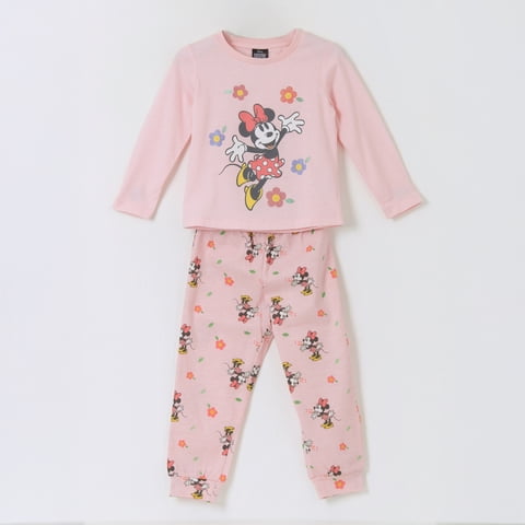 Pijama Manga Larga Niña Minnie Flores Rosado Disney
