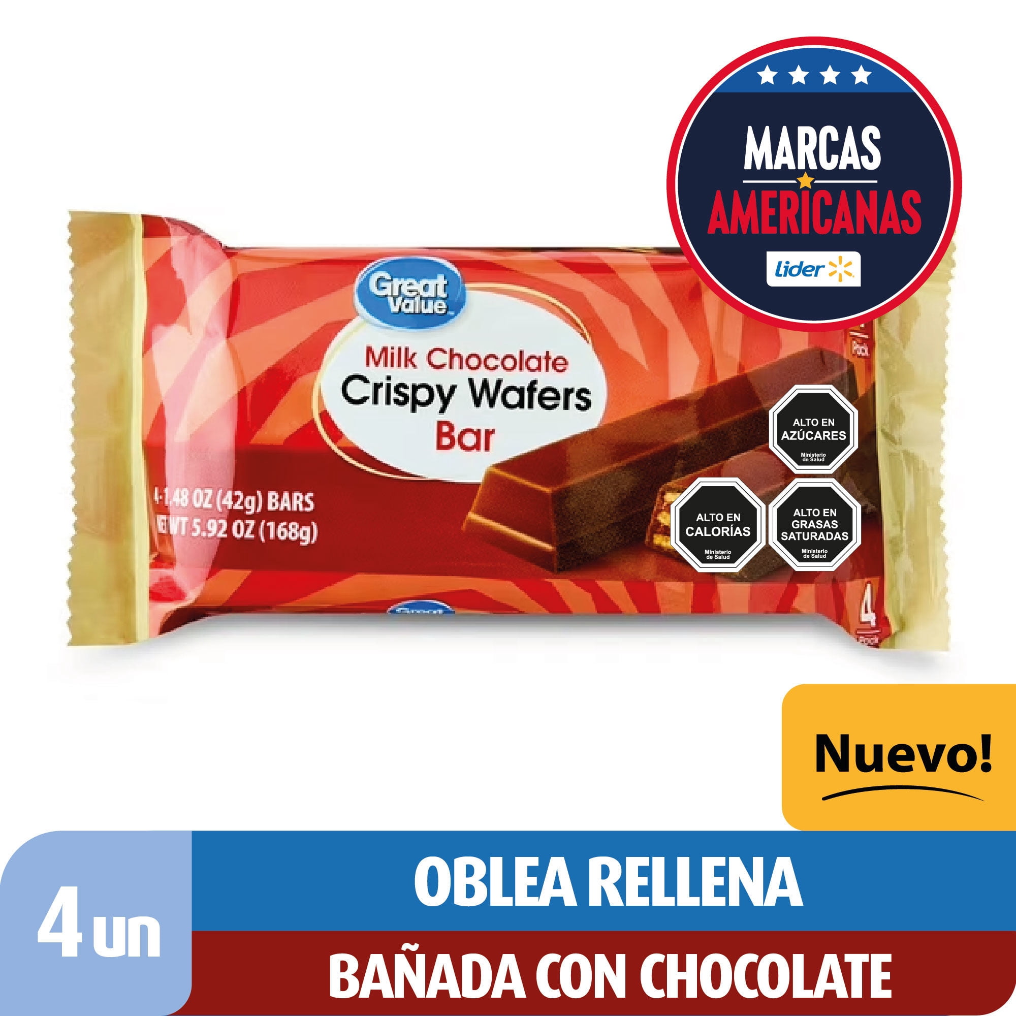 Galleta Oblea Rellena Bañada Con Chocolate 168 g Great Value