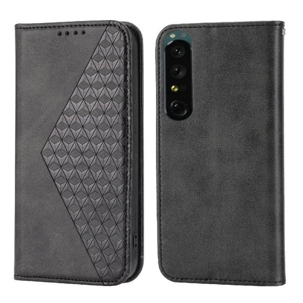 Funda Flip FOXDOCK para Sony Xperia 5 IV , Estilo Billetera con Diseño Rombo, Correa de Mano y Soporte, Uso Diario