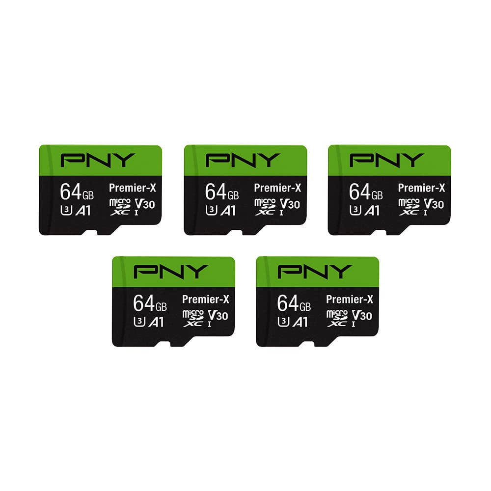 Tarjeta De Memoria Pny Premier-x Microsdxc De 64 Gb, Clase 10 U3 V30, Paquete De 5