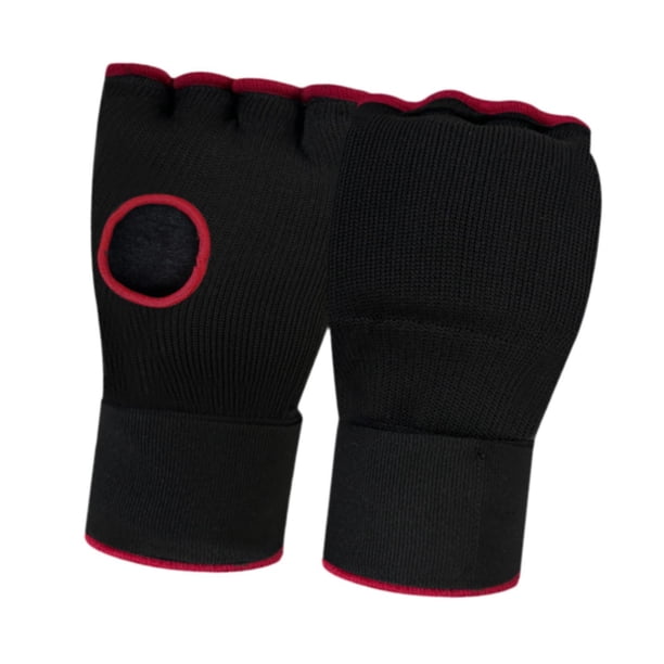 Bandas de mano de caja, guantes internos, bucles de muñeca rápida para adultos, guantes semicondeños suaves ajustables para ejercicios, MMA, kickboxin Negro y rojo