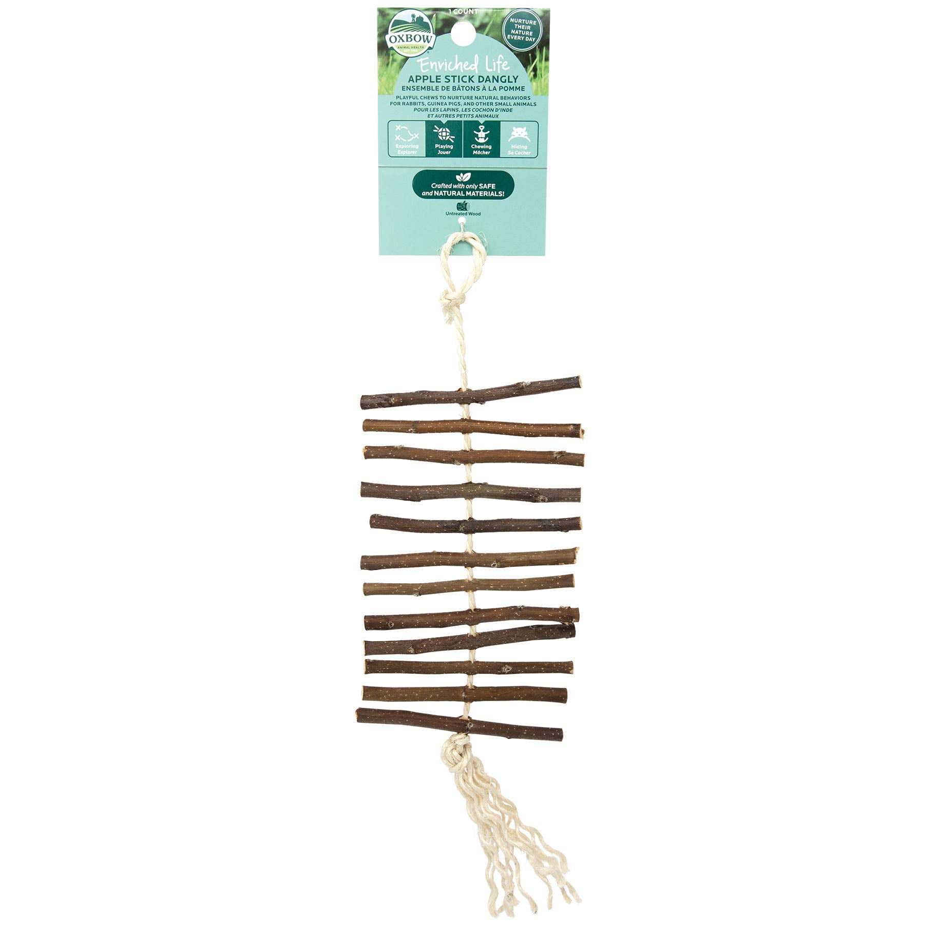 Juguete colgante de palo de manzana Oxbow para conejos y otros pequeños roedores