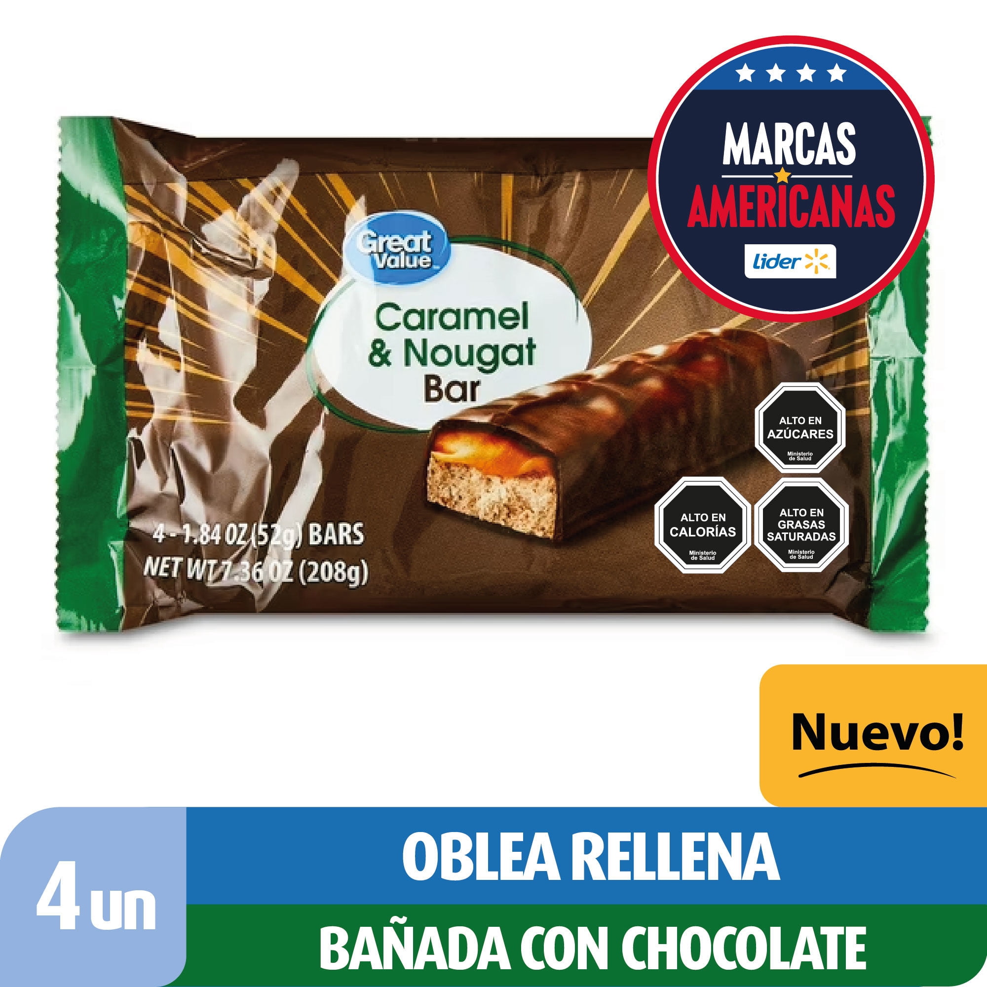Galleta Oblea Rellena Bañada En Chocolate Con Caramelo Y Nougat 208 g Great Value