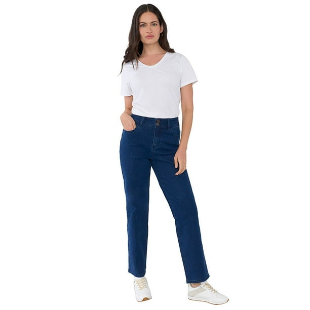 Jeans Mujer Straight Fit Azul Medio Básico Corona